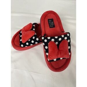 Disney Minnie‎ Mouse Plush Slippers Women's Size 8 Red Black Polka Dot Bow